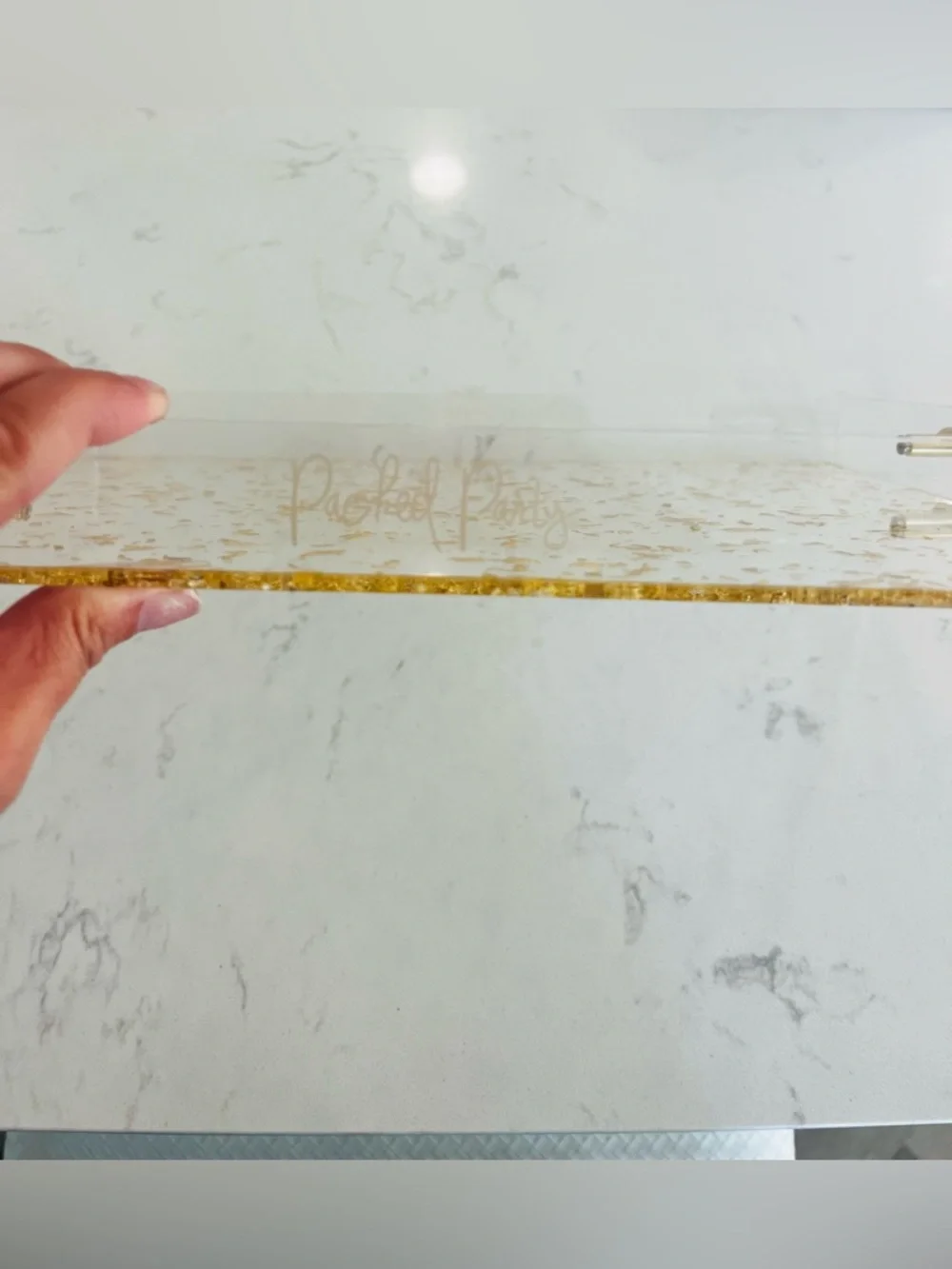 Packed Party Gold Flake Acrylic Vanity/Serving Tray with Gold Handles